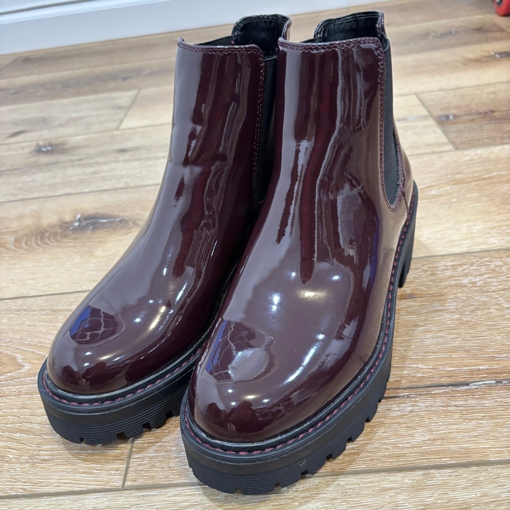 Limelight Chunky Chelsea Rain Boots Waterproof Sz 8 Burgundy Wine Lug Sole NWOB - Picture 5 of 11